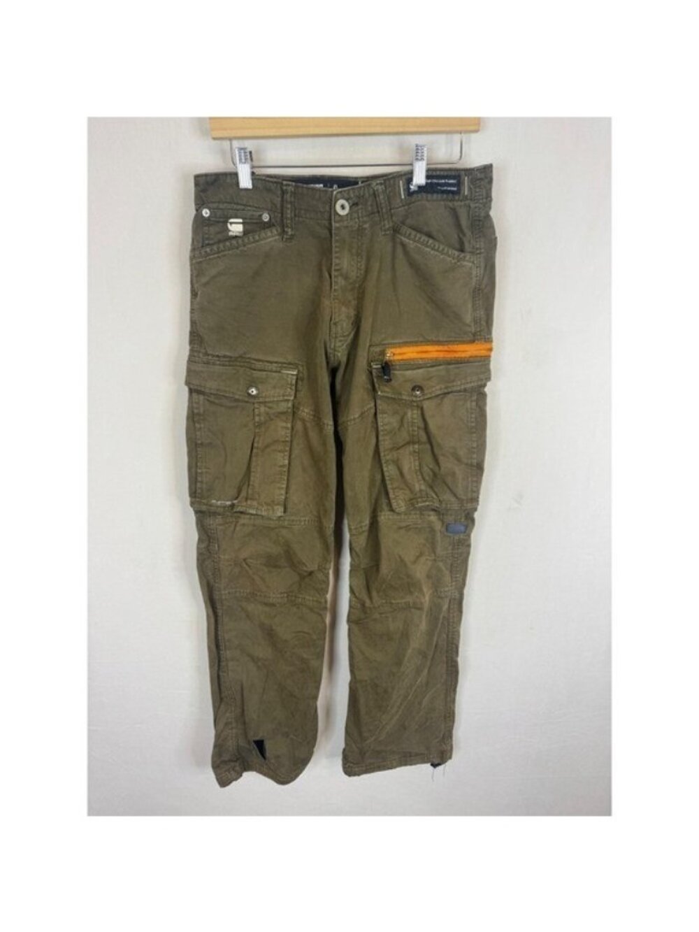 G-Star Raw Rackam Straight Tapered Cuffed Cargo Pants Olive Green 32x30 D09767